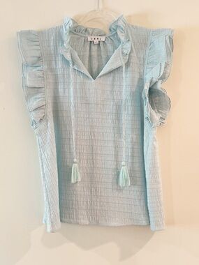 THML Ruffle-Sleeve Popover Tassel Blouse